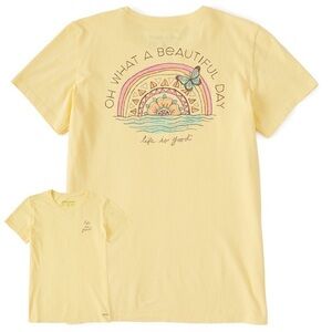 Women's Beautiful Day Butterfly Rainbow Short Sleeve Yellow Crusher Tee Small